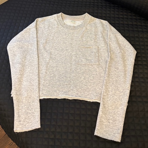 aerie Gray Cropped Crewneck Sweatshirt, Size XS - Picture 8 of 9